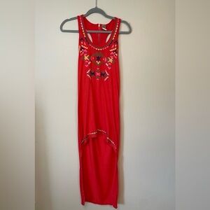 Embroidered High-Low Racerback Dress, Size Small